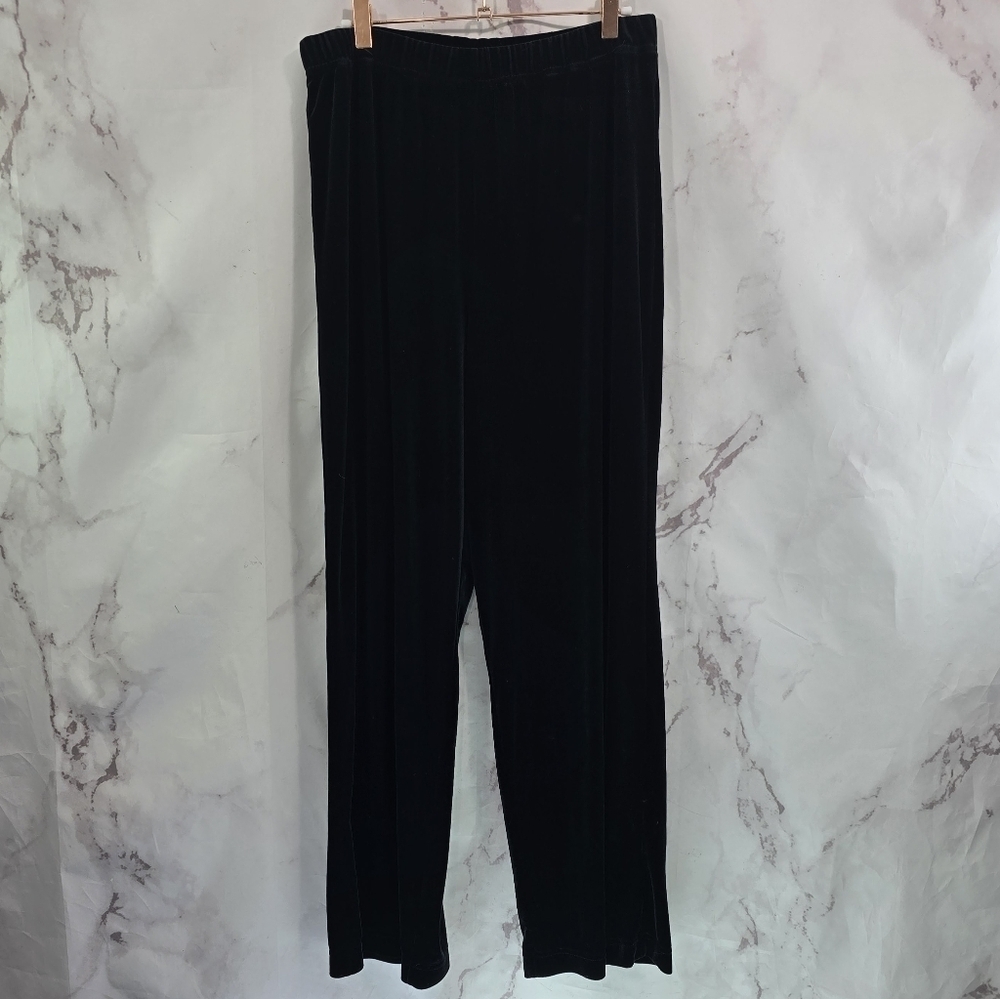Bob Mackie Pants Women Medium Black Velvet Pull On High Rise Wide Leg Crop Short